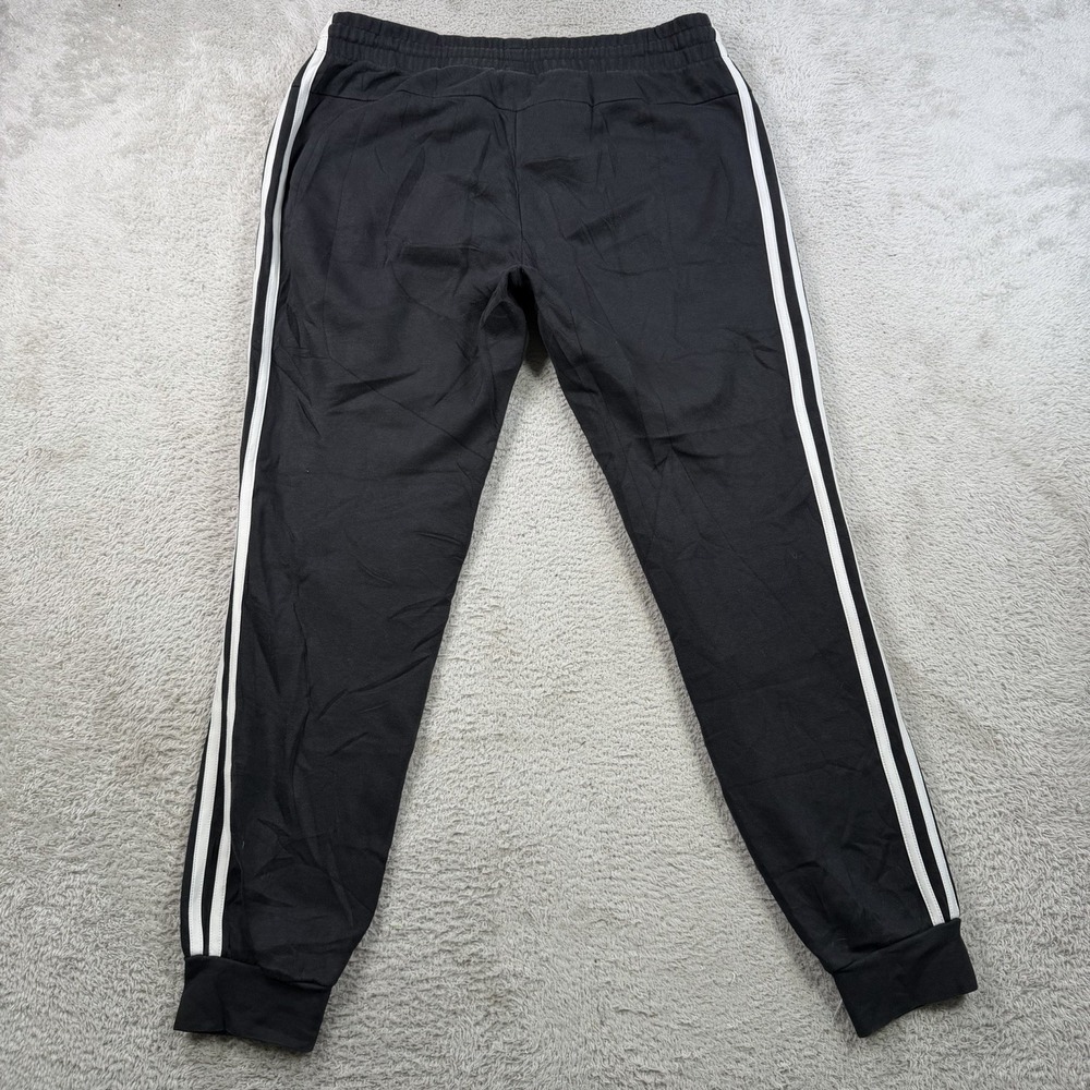Adidas Sweatpants Men Medium Black Fleece Drawstring Pocket Joggers Gym 3 Stripe - Picture 7 of 8